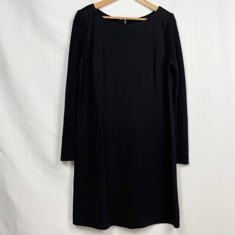 Loft Mixed Material Dress Sz 12 Black Ribbed Knit Wool‎ Rabbit Hair Sweater